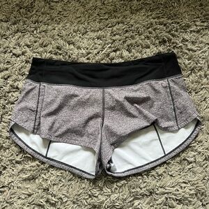 Lululemon grey speed up shorts size 6